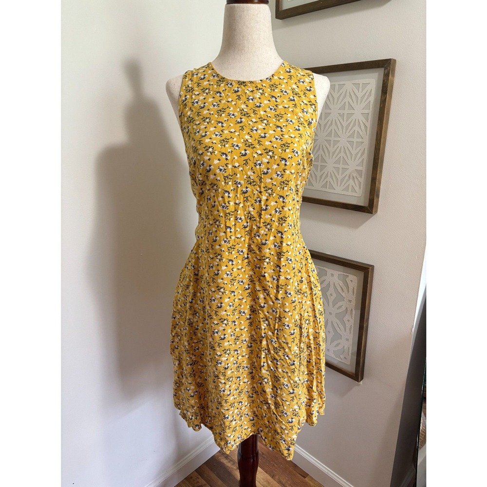 Old Navy Yellow Floral Dress L Sleeveless Mini Cottagecore‎ Summer Meadowcore